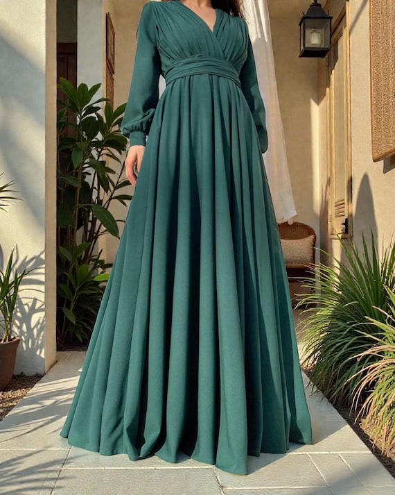 emerald green wrap over long sleeve bardot maxi dress Sleeved Floor Length Floor Length Emerald Green Wrap Long Ladies dresses Size:7 US Men (6 UK/AU) asymmetry dresses Plus Size Mother Of 36.6 inches or 90