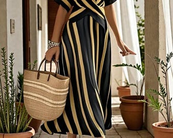 Vestido largo cruzado a rayas / Conjunto bohemio para vacaciones de verano