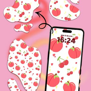 Small glitter wallpaper/pattern of small glitter apples/peaches and cherries. Unique and ready to brighten your day.