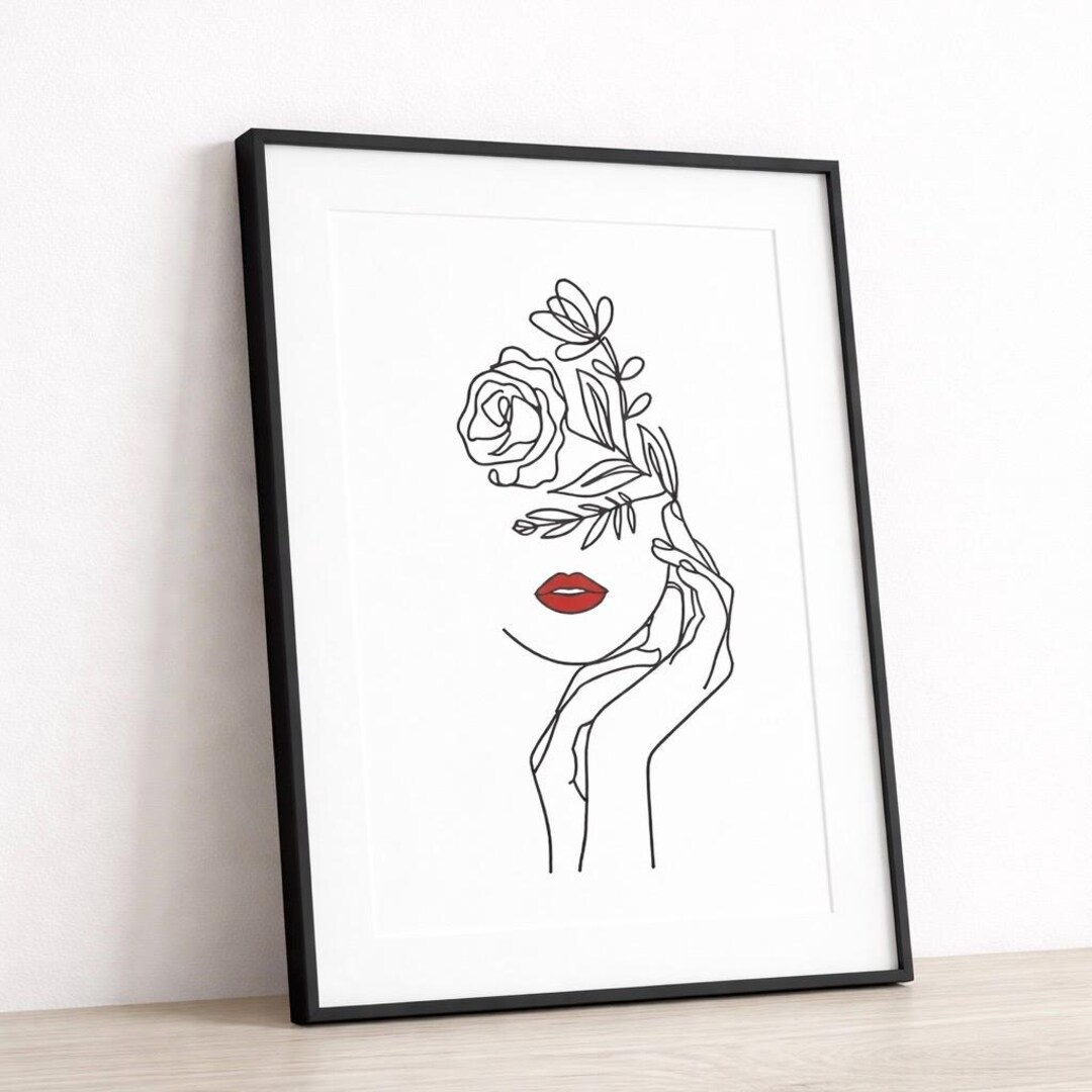 Minimalist Line Art Woman Print, Modern Black and White Wall Art ...