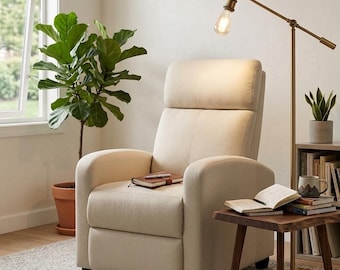 Sillón reclinable ajustable de lino, asiento tipo lounge con cojín grueso, muebles modernos para sala de estar.