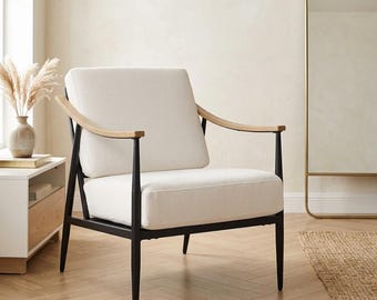 Modern Accent Chair, Mid Century Upholstered Armseat Metal Frame Living Room Home Office