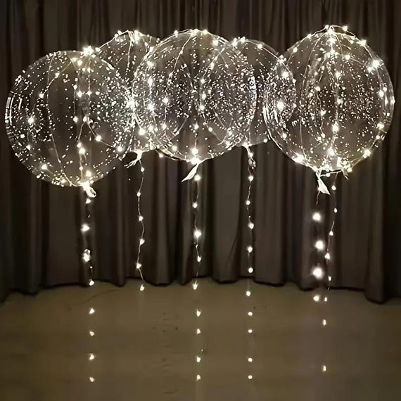 5PCS LED Bobo Balloon Kit with Warm White Lights | Light Up Transparent Balloons | Wedding Decor, Birthday Party, Baby Shower & Event Decor