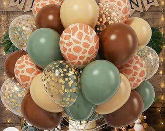 Safari Balloon Garland Kit 35pcs | Jungle Party Balloons Giraffe Print Confetti Kids Birthday Baby Shower Decor