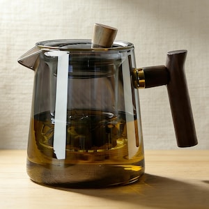 Hittebestendige glazen theepot met verwijderbare zetgroep – set houten handvat en bijpassende kopjes | 500 ML/650 ML, 2/4 kopjes opties
