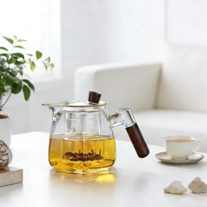 Sechseckige Glas-Teekanne mit ergonomischem Walnussgriff - SIMPLITEAGlass 650ML