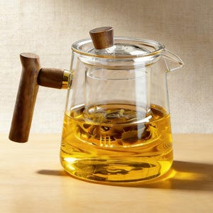 Heat-Resistant Glass Teapot w/ Removable Infuser – Eagle Spout, Wood Handle, Glass Liner| Loose Leaf/Blooming Tea Maker | 500/650/850ML