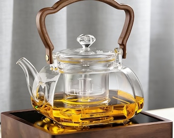 1000ML Octahedral Heat-Resistant Glass Teapot | Dual-Use for Steaming & Boiling | Durable Borosilicate Glass | Set with Removable Infuser