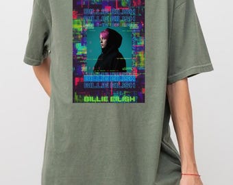 Billie Eilish Inspired Graphic Shirt Hoodie | Retro Glitch Aesthetic Unisex Tee | Bella Canvas Gildan Comfort Colors