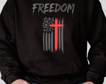 Freedom USA Flag Cross Christian Shirt Hoodie | Patriotic Faith Tee | Bella Canvas Gildan Comfort Colors Unisex Gift