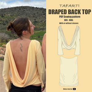 Draped Back Top PDF Sewing Pattern | Video Tutorial | XXS-3XL | A0-A4-us letter | with or without sleeves