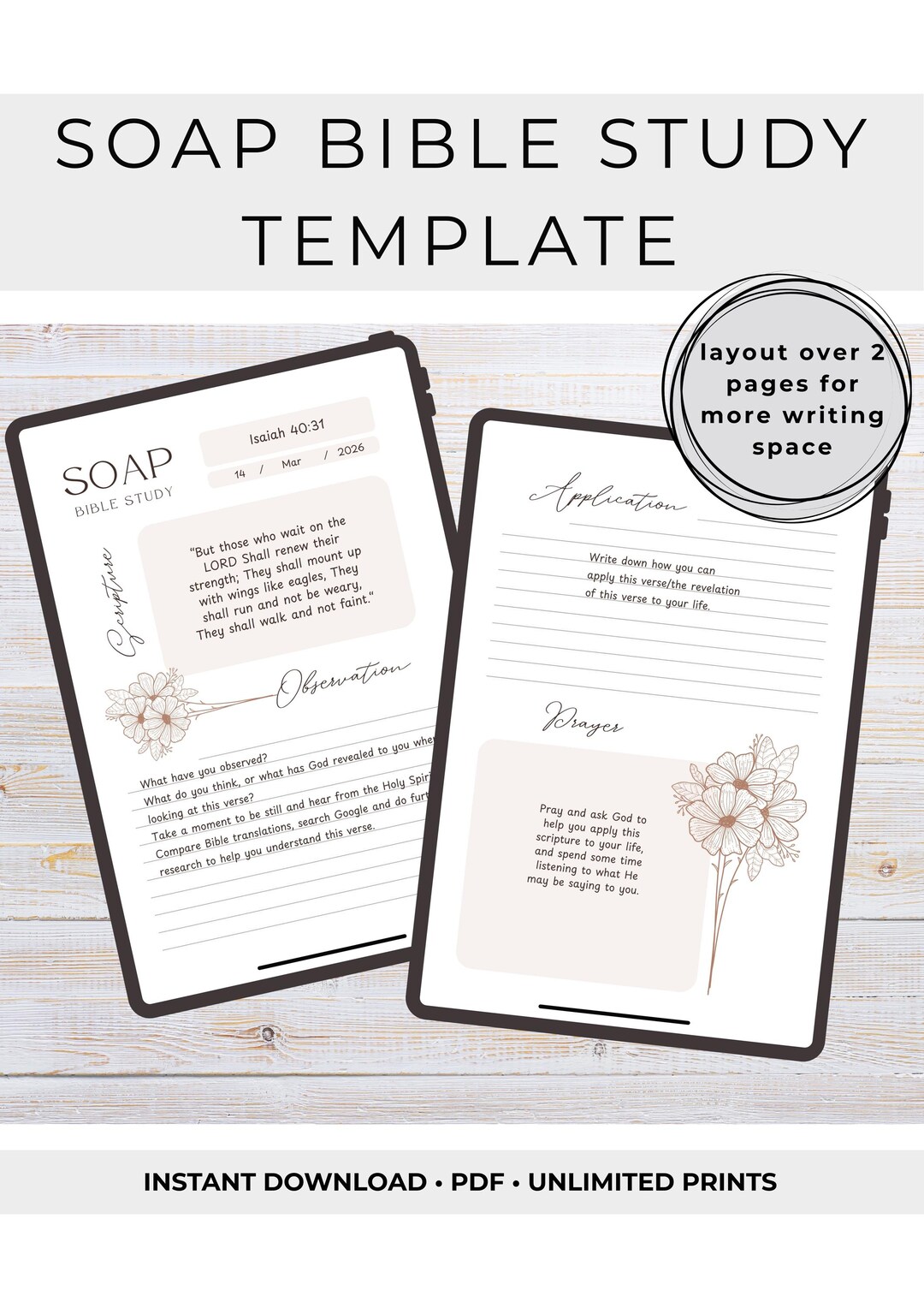 SOAP Bible Study Template | Neutral Floral Christian Devotional Journal ...