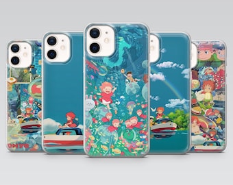 Cover per telefono Ponyo blu anime per iPhone 17, 16 Pro, 15, 14, 13, 12, Samsung S26, S25, S24, S23, A16, A56, A55, Pixel 10 Pro, 9 Pro
