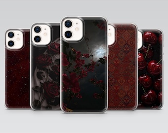 ボルドーカラーの赤い光沢のある頑丈なスマホケース。iPhone 17 Pro