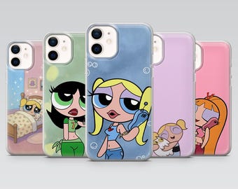 Cover per telefono Powerpuff Girls, carina e kawaii, per iPhone 17, 16 Pro, 15, 14, 13, 12, Samsung S26, S25, S23, A16, A56, A55, Pixel 10 Pro, 9 Pro