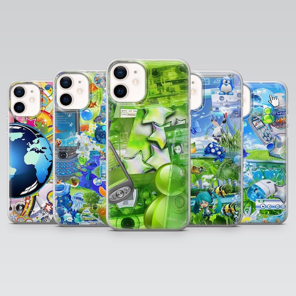 2000s Aesthetic Phone Case Frutiger Aero Cover for iPhone 17, 16Pro, 15, 14, 13, 12, Samsung S26, S25, S24, A16, A56, A55, Pixel 10Pro, 9Pro
