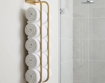 Unlacquered Brass Wall-Mounted Towel Holder – Solid Brass Vertical Bathroom Rack