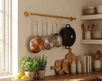 Brass Pot Rack Wall Mount – Kitchen Pan Hanging Rail