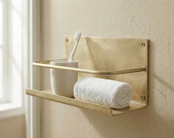 Lyxig handgjord vägghylla i mässing – Minimalistisk och modern förvaring för badrum, kök och entré