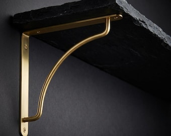 Solid Brass Corner Shelf Bracket – Minimalist Heavy-Duty Wall Support for Stone Wood & Floating Shelves