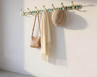 Handmade Brass 8-Hook Wall Rack with Resin & Bone Inlay – Decorative Coat , Hat Hanger