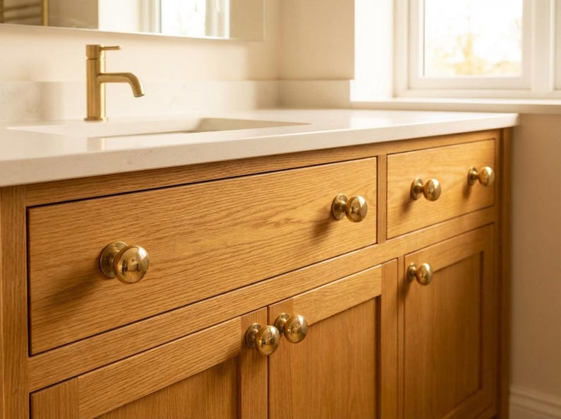 Handgjorda knoppar i massiv mässing – Lyxiga lådhandtag i smält mässing, moderna köksbeslag 6 KNOBS