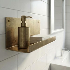 Unlacquered Brass Wall Shelf – Solid Brass Bathroom Organizer image 2