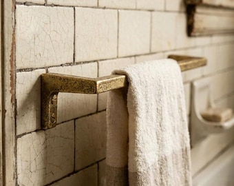 Unlacquered Brass Towel Holder – Vintage Wall Mounted Bar, Farmhouse Bathroom Hardware