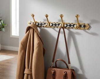 Handmade Brass Wall Hook Rack with Resin Inlay – Moroccan Decor