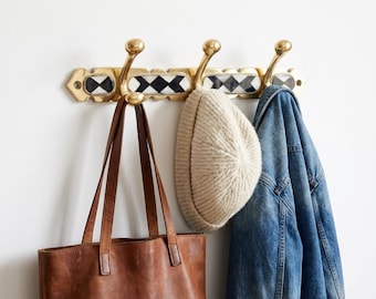 Luxury Brass Wall Hook with Black & White Resin Inlay – Vintage Decorative Coat – Clothes Hook