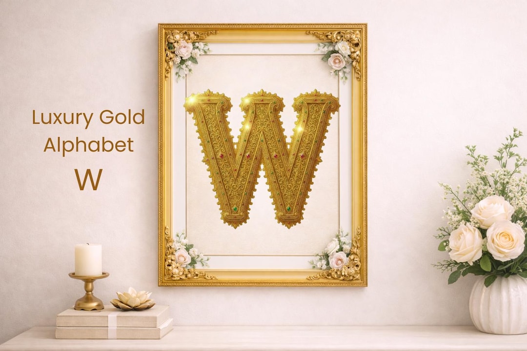 Gold Letter {W} Printable Wall Art | Luxury Ornate Initial Monogram ...