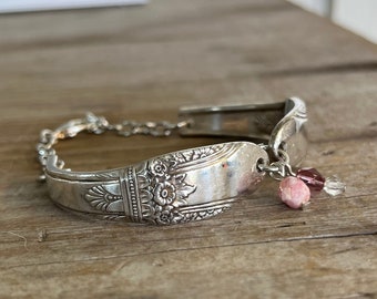 Upcycled Silverware Bracelet - Vintage Silver Spoon Bracelet - Silverware Jewelry Statement Bracelet - Beaded Bracelet - First Love