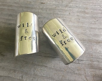 Silver Spoon Cuff Ring - Hand stamped Upcycled Spoon Ring - Modern Vibe Statement Ring - Wild & Free
