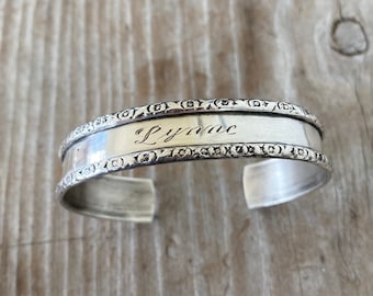 Sterling Silver Cuff Bracelet - Monogrammed LYNNE - Upcycled Napkin Ring