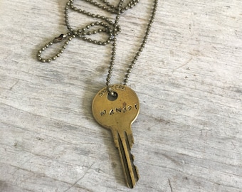 Hand Stamped Upcycled Key Necklace - WANDER - Eco Friendly Giving Key Jewelry