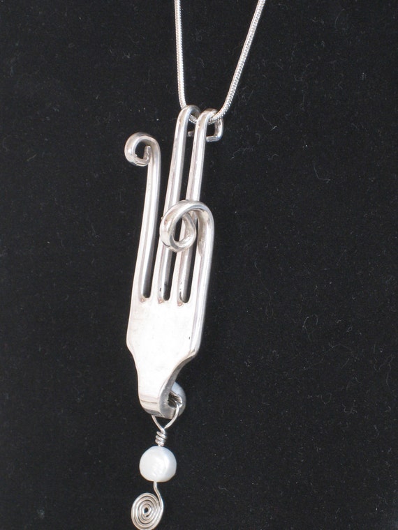 Items similar to Fork Necklace from Antique Silverplate Upcycled Silverware Jewelry (00030-LV ...