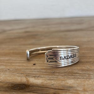 Spoon Cuff Bracelet - Handmade Upcycled Silverware Jewelry - Stamped Silverware Statement Jewelry - BADASS