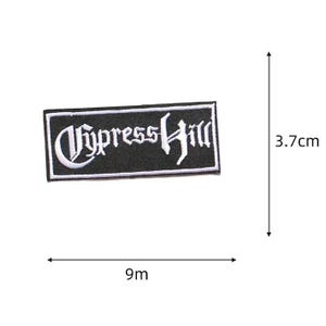 Rectangular Gothic Script Embroidered Iron‑On Patch, Black Base White Letter Badge, Punk Rock Style Applique for Jacket Denim DIY Decor. image 2
