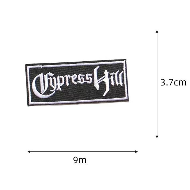 Rectangular Gothic Script Embroidered Iron‑On Patch, Black Base White Letter Badge, Punk Rock Style Applique for Jacket Denim DIY Decor. image 2