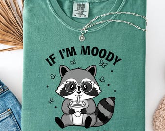 Wenn ich schwermütig bin, gib mir Foody Shirt, lustiges Waschbär-Grafik-T-Shirt, Komfortfarben hungriges Waschbär-T-Shirt, sarkastisches Foodie-Geschenk, launisches Tieroberteil