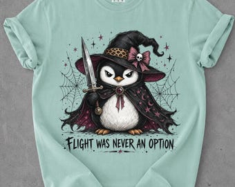Halloween Penguin Shirt, Witchy Penguin Tee, Goth Animal Shirt