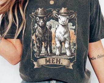 Cowboy Goats Meh Graphic Tee, Western Farm Animal Shirt
