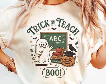 Halloween Teacher T-Shirt, Ghost Boo Graphic, Comfort Colors Tee, Spooky School Shirt