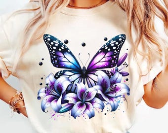 Butterfly Flower Shirt, Gothic Floral Graphic Tee, Comfort Colors T-Shirt