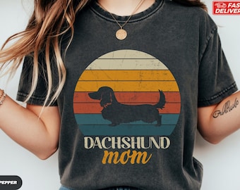 Dachshund Mom Shirt, Long Haired Doxie Graphic Tee, Comfort Colors Pepper Aesthetic Tshirt, Wiener Dog Mom Gift, Sausage Dog Top, Pet Lover