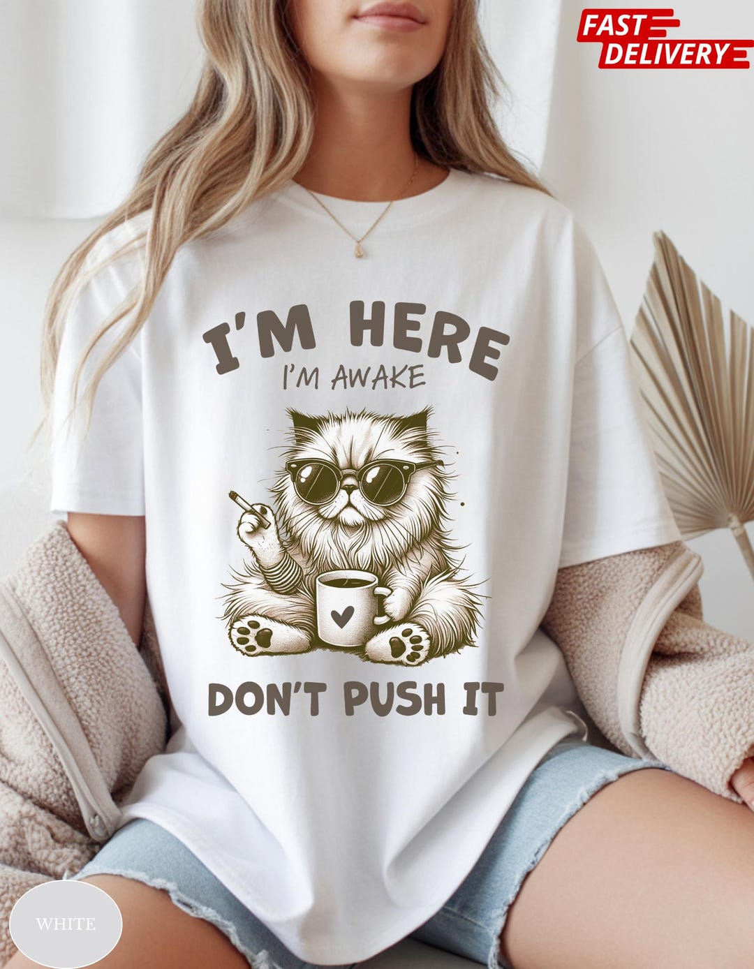 Im Awake Dont Push It Shirt, Funny Cat Coffee Tee, Comfort Colors ...