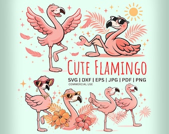 Pink Flamingo SVG Bundle Tropical Summer Clipart for T-Shirts Mugs Tote Bags Cricut Digital Files