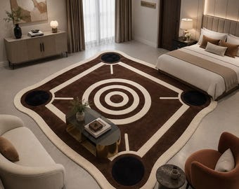 Hand-Tufted Wool Area Rug, Modern Geometric Abstract Carpet, Brown Cream Luxury Home Décor