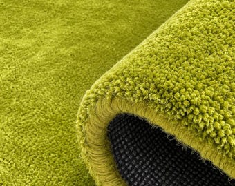 Lime Green Hand Tufted Wool Rug, Chartreuse Green Modern Area Rug, Solid Green Carpet, Soft Textured Rug, Contemporary Living Room Rug,