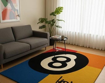 Hand-Tufted Wool 8 Ball Rug, Modern Graphic Carpets